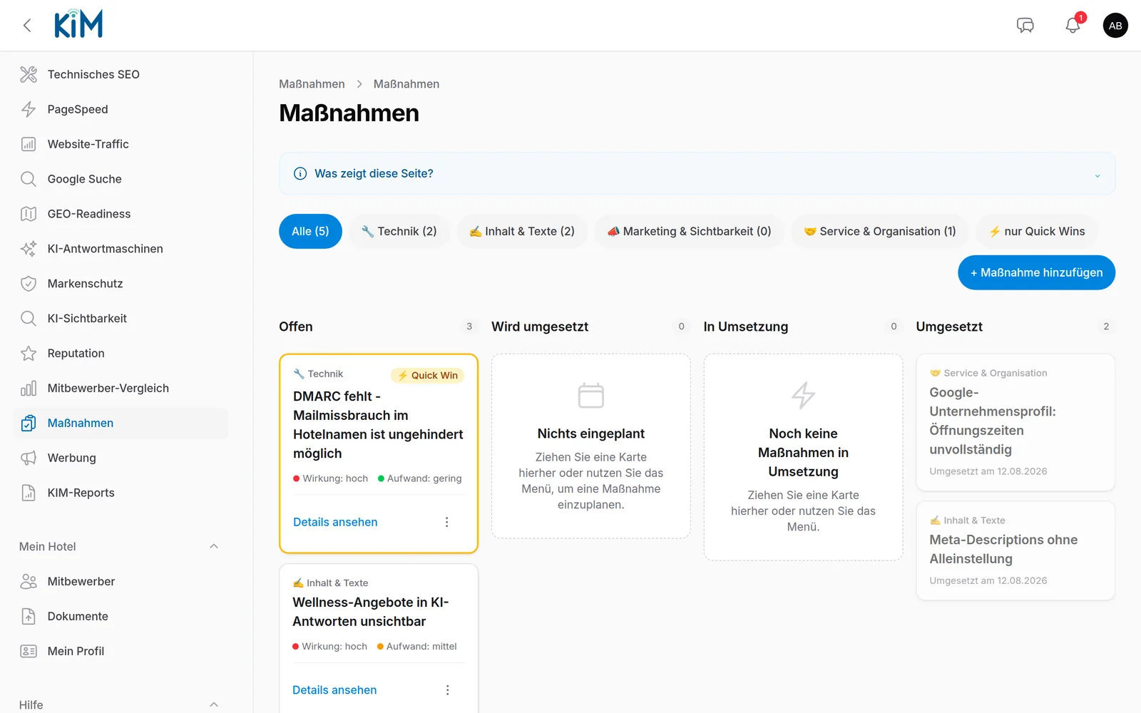 Portalansicht Das Maßnahmen-Board